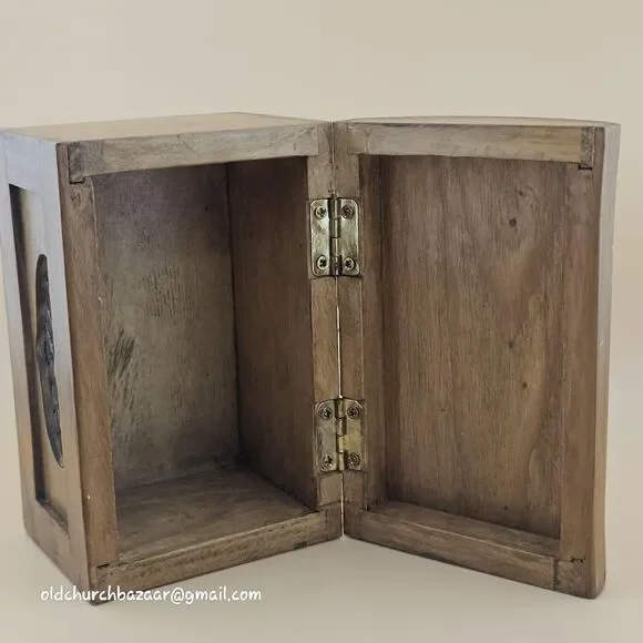 Handmade Wooden Trinket Box Heart Cutout Dome Lid Rustic Brown Primitive Decor - Picture 9 of 9